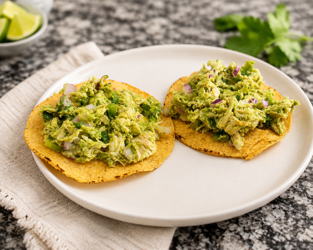 cover photo for low carb chicken salad tostada