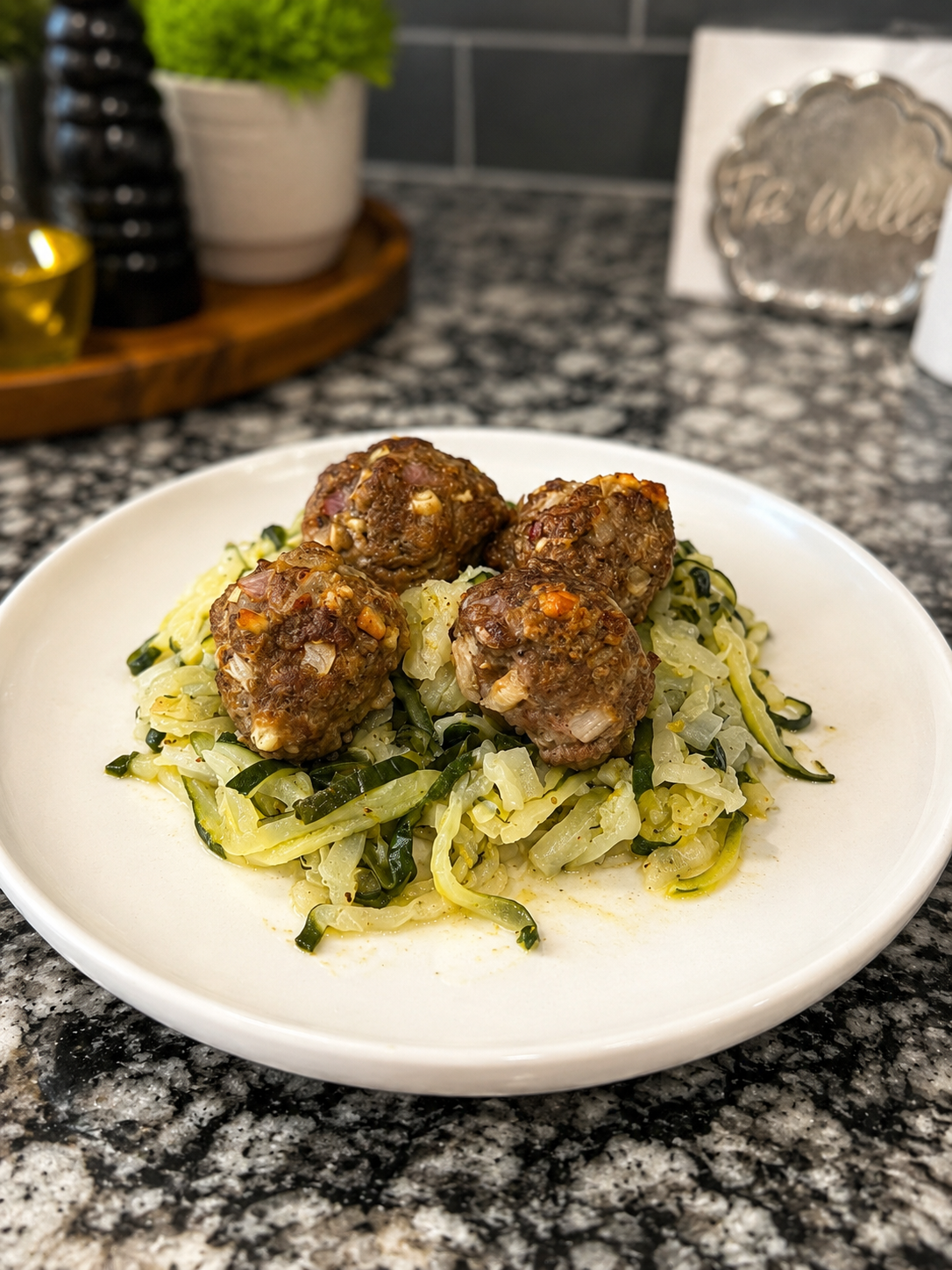 Lemon Butter Zucchini Noodles with Feta Meatballs cover photo lemon butter zucchini noodles with feta meatballs