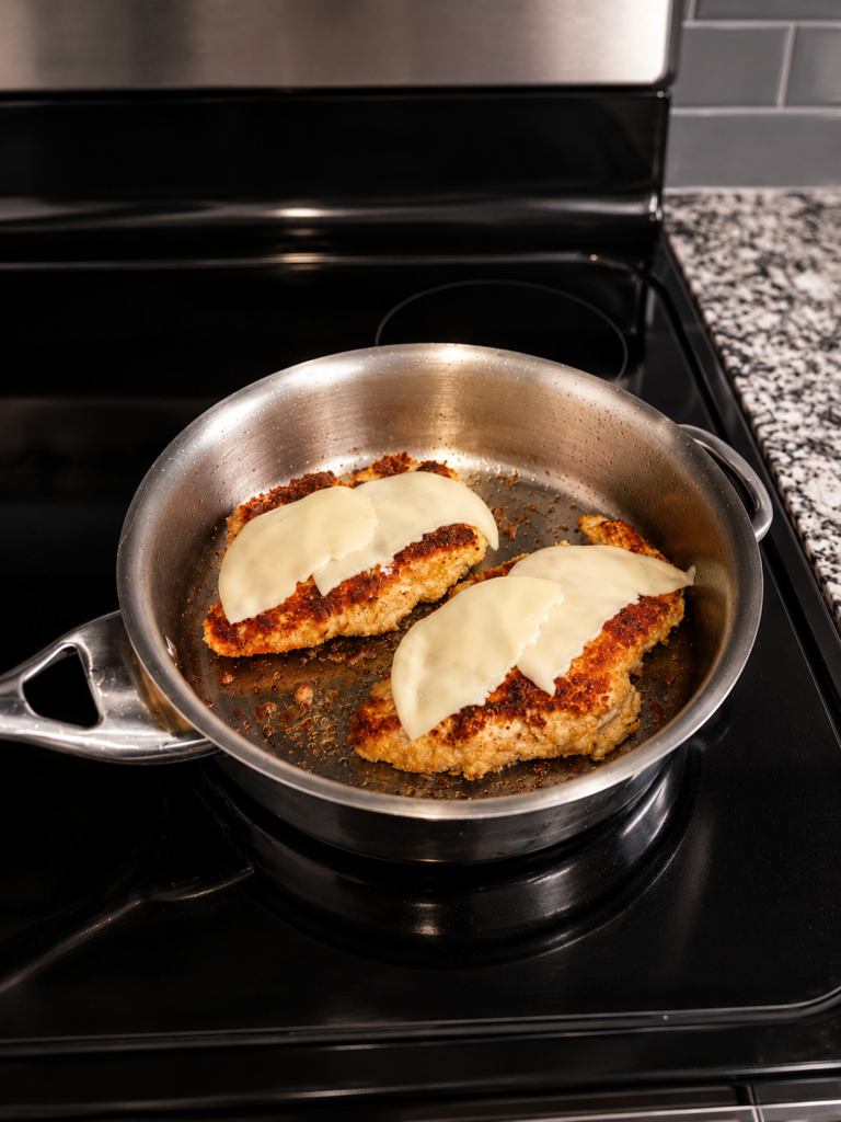 crispy chicken cutlets with melted cheese