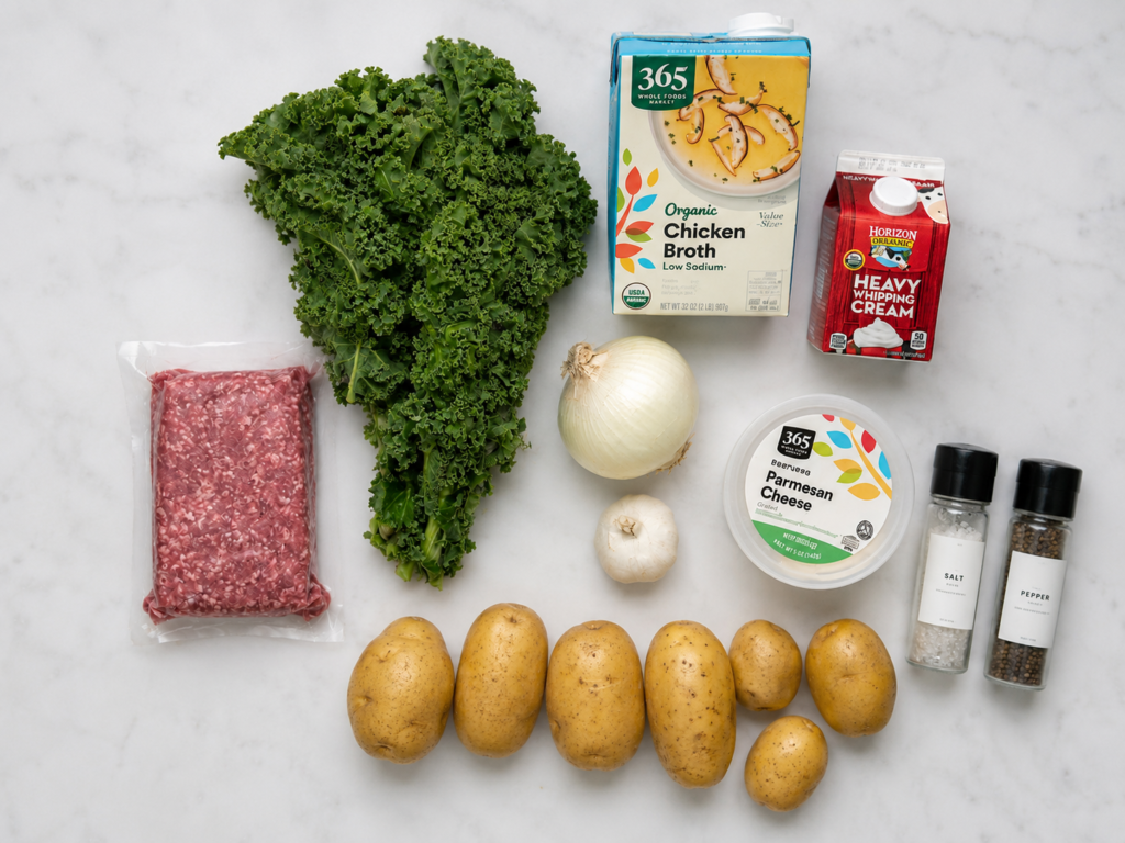 Creamy Sausage and Kale Soup key ingredients for creamy sausage and kale soup
