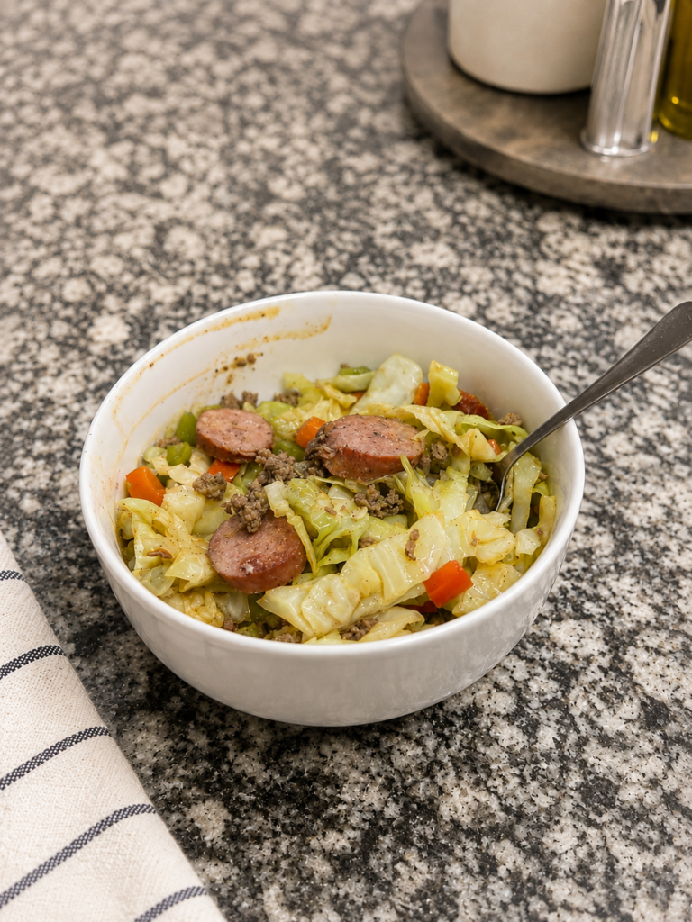 cajun beef & andouille cabbage skillet cover photo