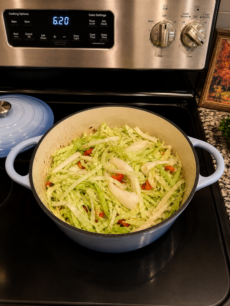 step 4 cajun beef & andouille cabbage skillet