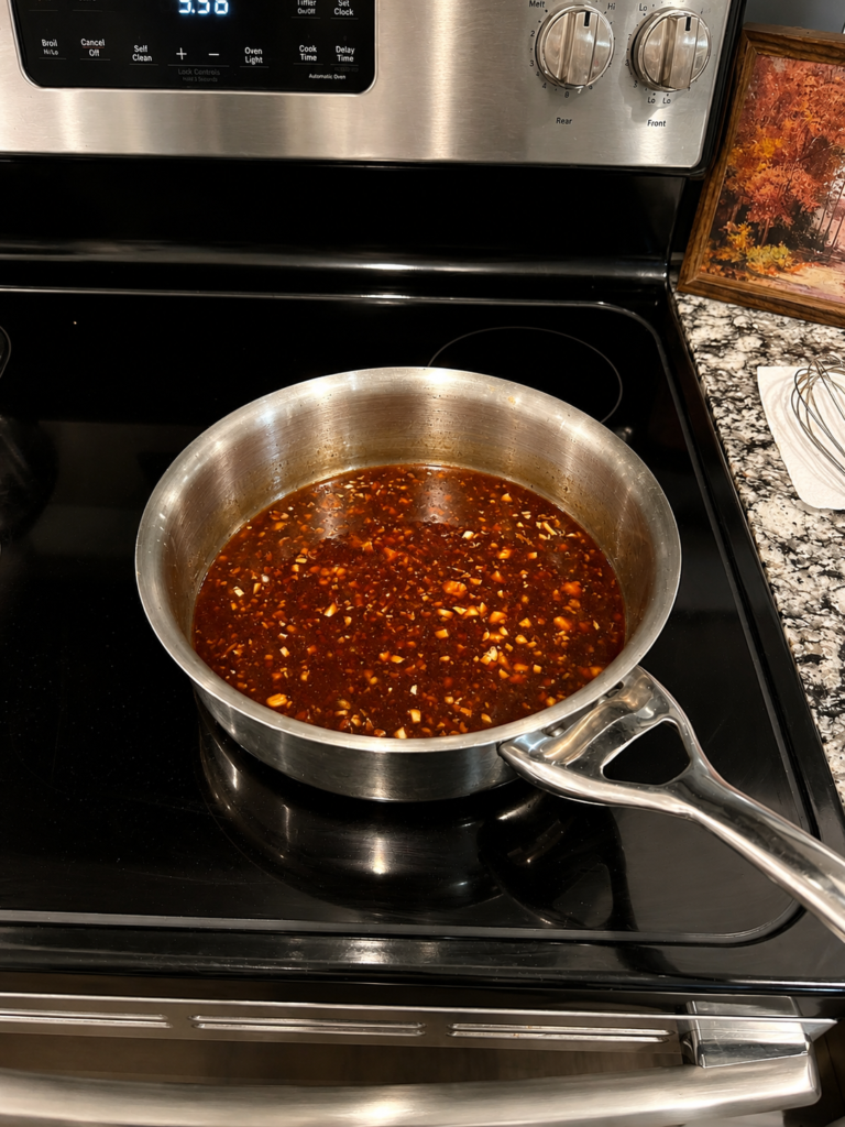 step 4 sticky garlic chicken noodles