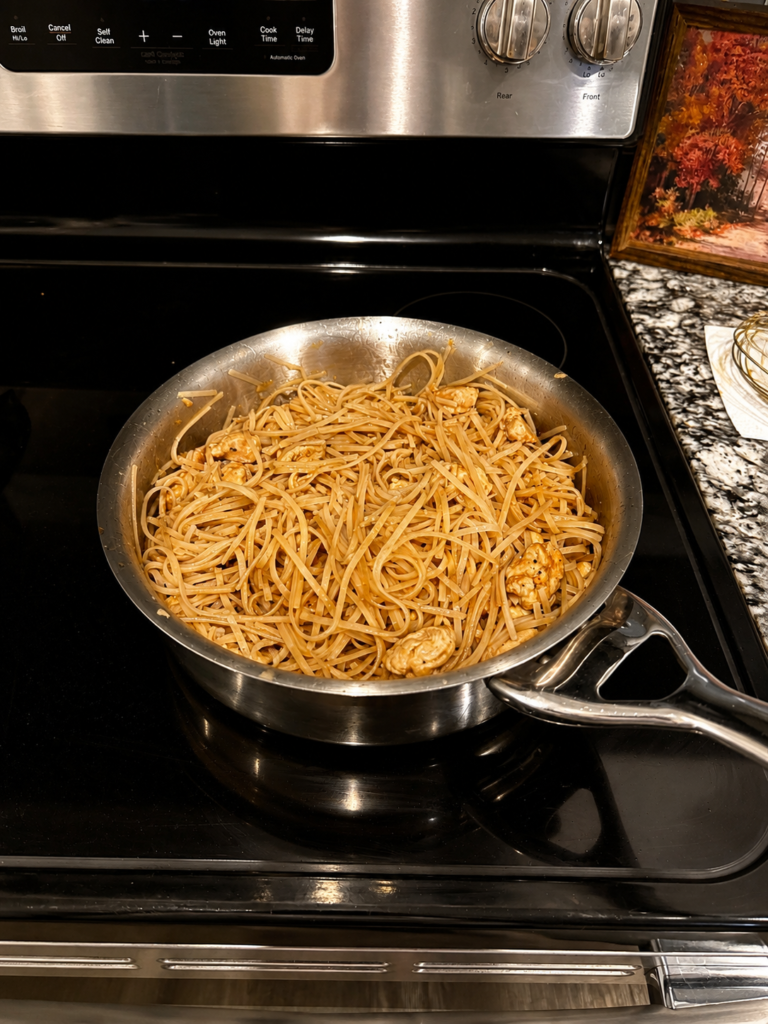step 5 sticky garlic chicken noodles