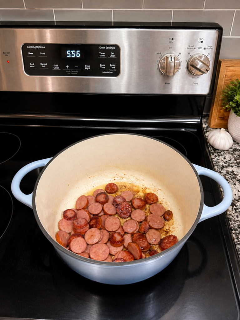 step one cajun beef & andouille cabbage skillet