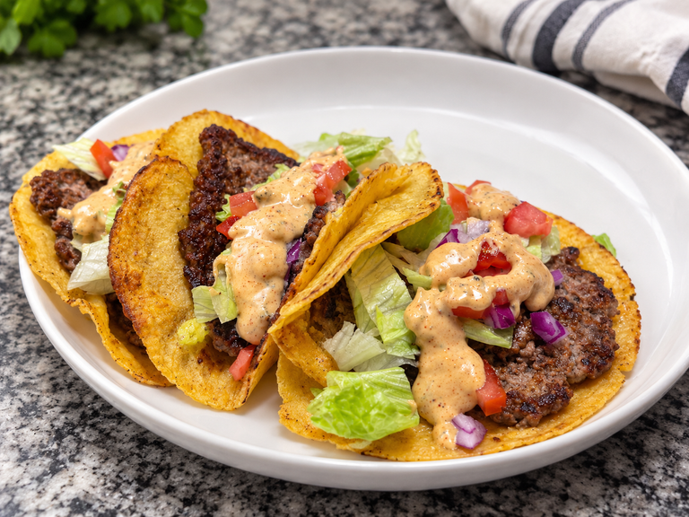 Smash Burger Tacos with Homemade Burger Sauce